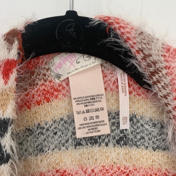 Free People fuzzy Canyonland Kimono with fringe Ivory Combo, One Size - Picture 8 of 8